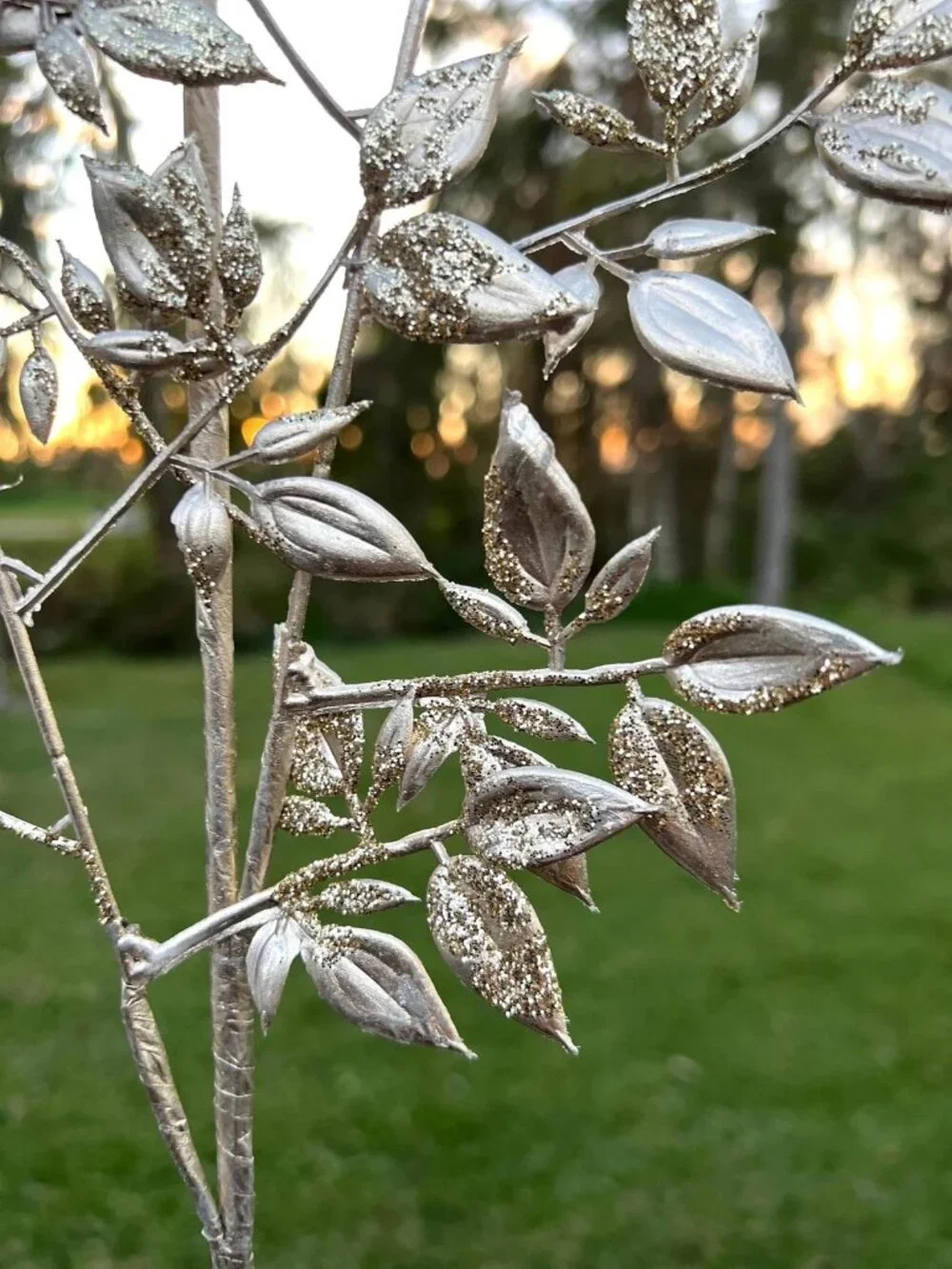 Gold Glitter Mini Privet Leaf Beaded Textured Christmas Floral Stem Crafts